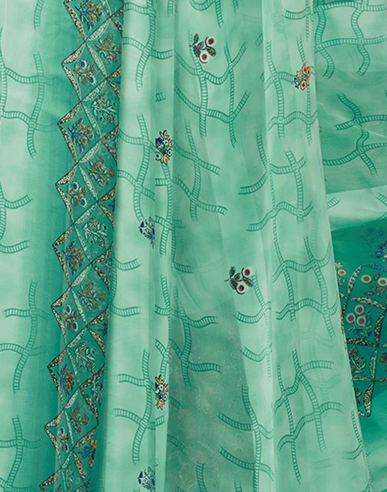 Turquoise Georgette Printed  Saree