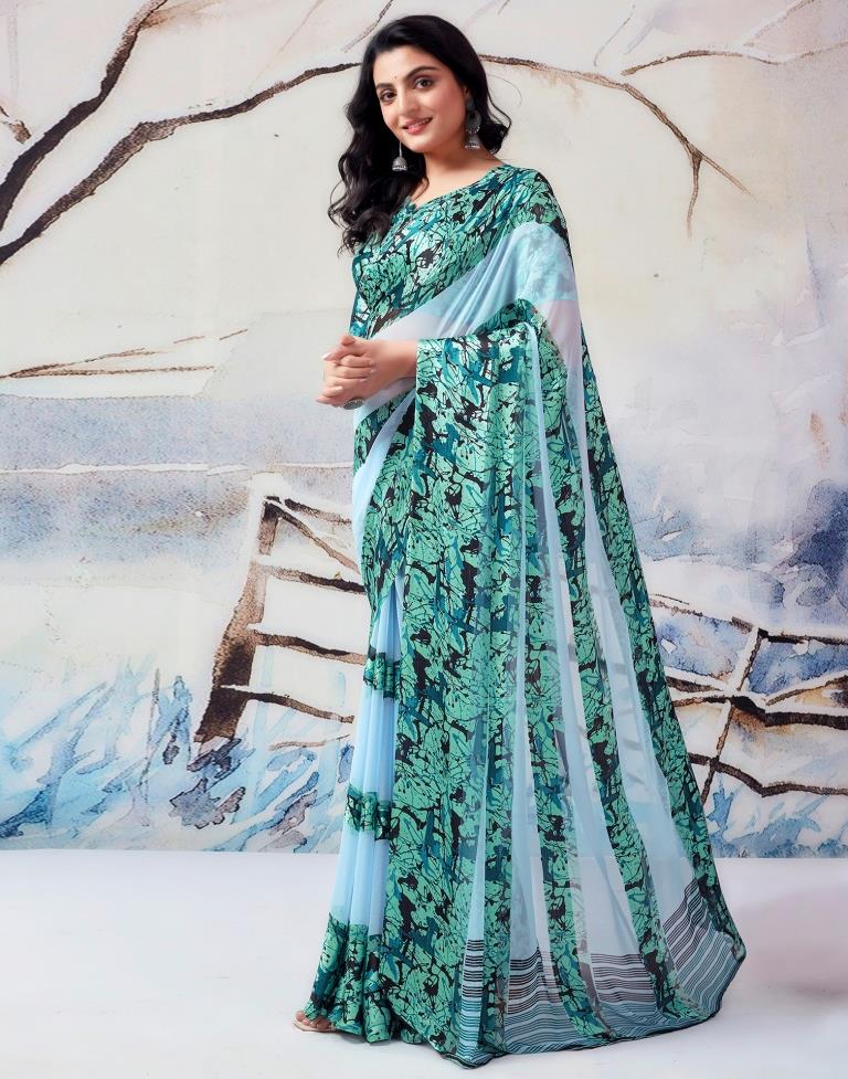 Light Blue Georgette Printed  Saree