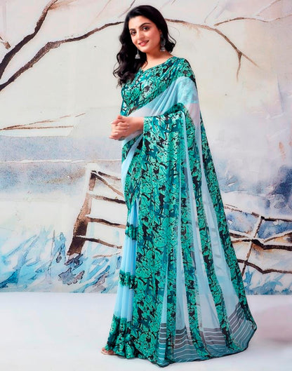 Light Blue Georgette Printed  Saree