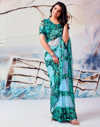 Light Blue Georgette Printed  Saree