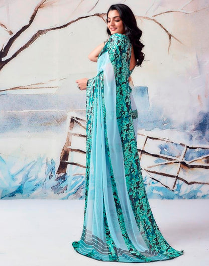 Light Blue Georgette Printed  Saree