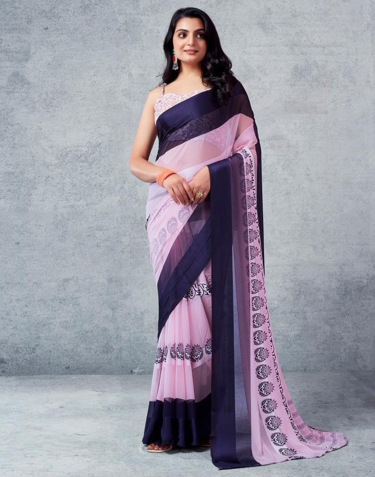 Light Pink Georgette Printed  Saree