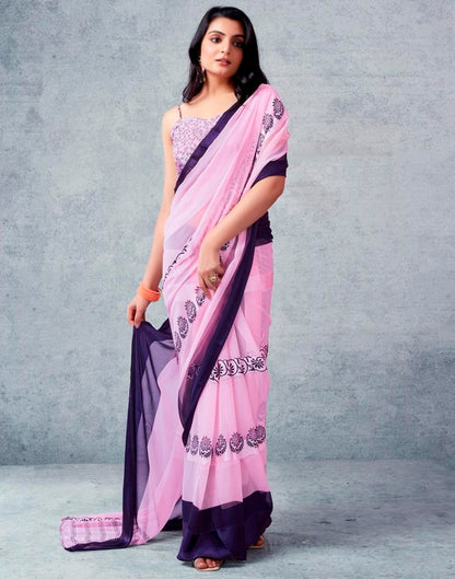 Light Pink Georgette Printed  Saree