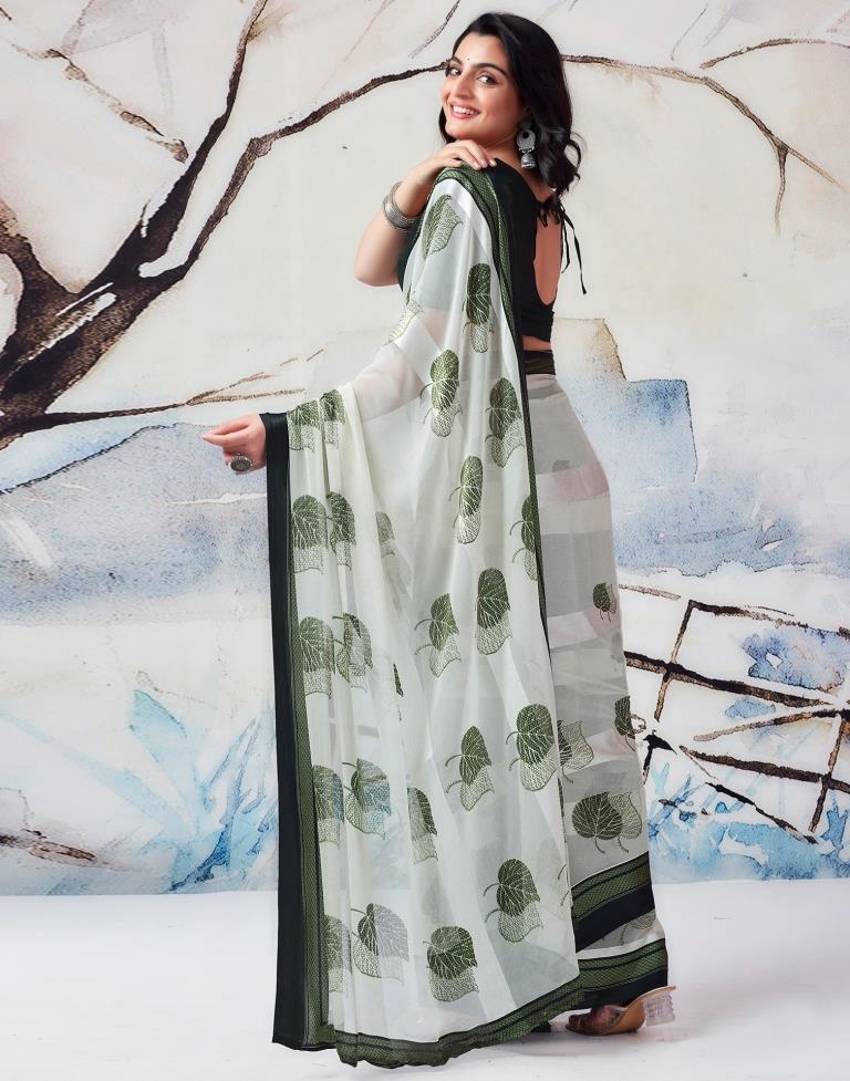 Pista Green Georgette Printed  Saree