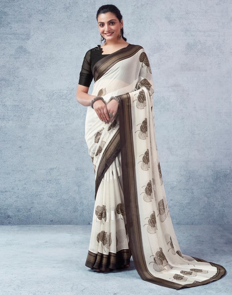 Off White Georgette Printed  Saree