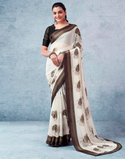 Off White Georgette Printed  Saree