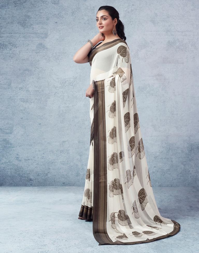 Off White Georgette Printed  Saree