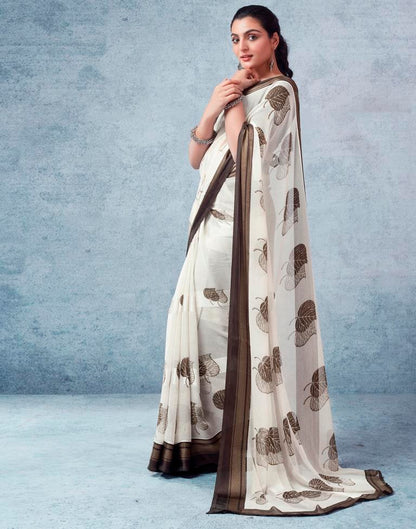 Off White Georgette Printed  Saree