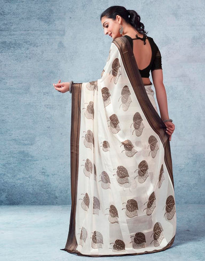 Off White Georgette Printed  Saree