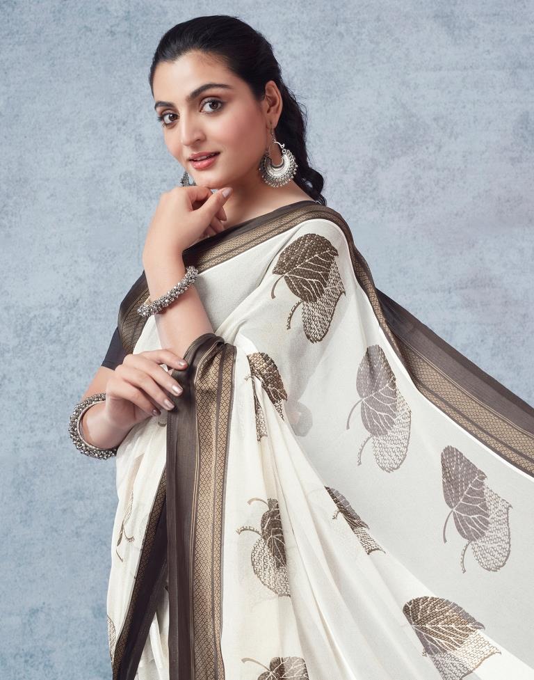 Off White Georgette Printed  Saree