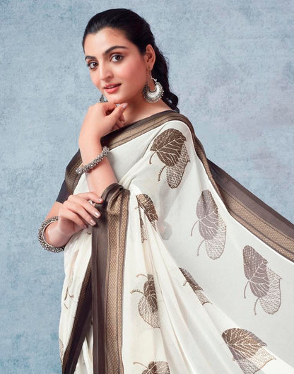 Off White Georgette Printed  Saree