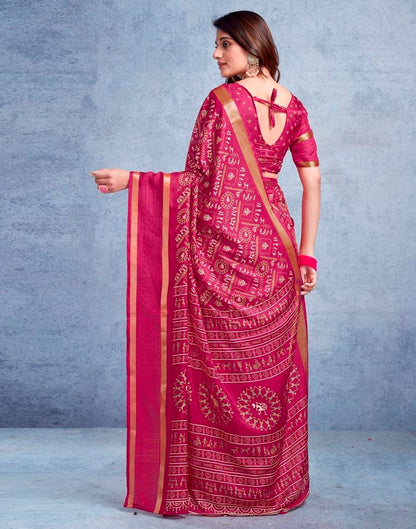 Magenta Silk Printed  Saree