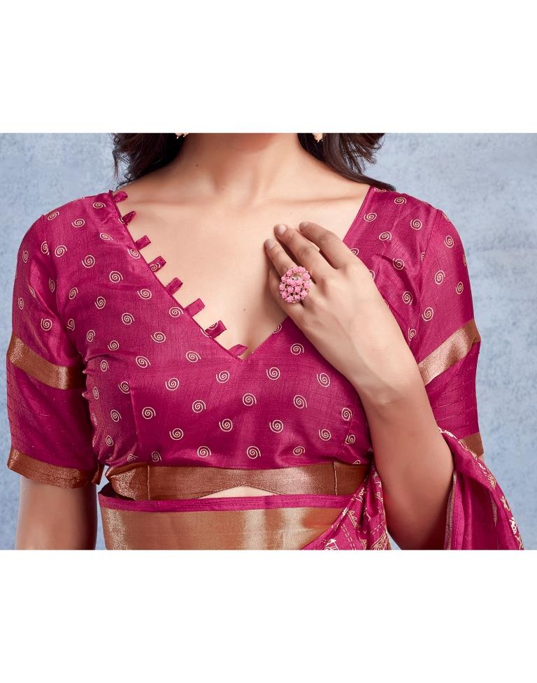 Magenta Silk Printed  Saree