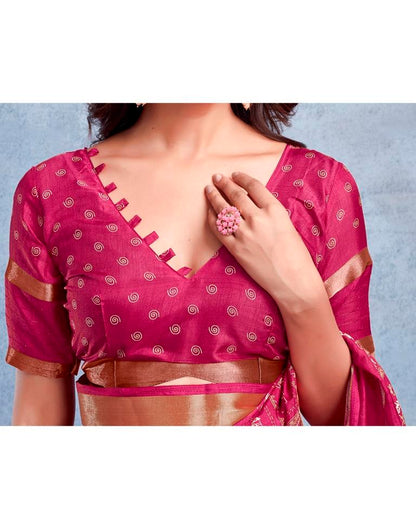 Magenta Silk Printed  Saree