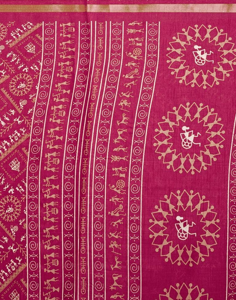 Magenta Silk Printed  Saree