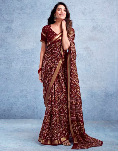 Maroon Silk Printed  Saree