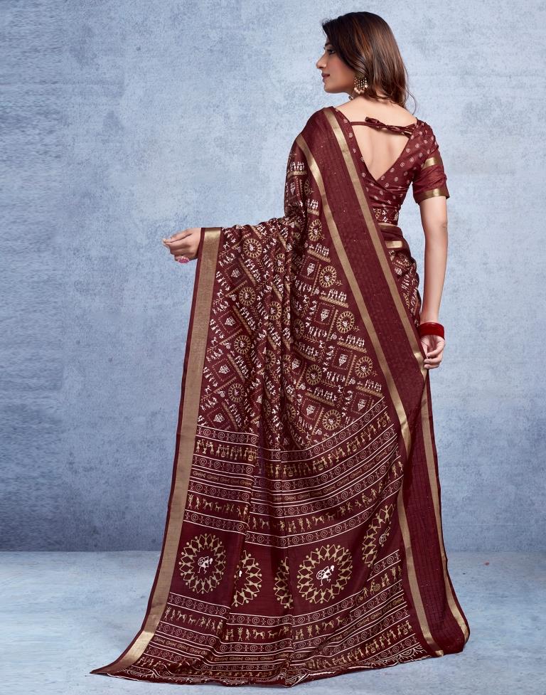 Maroon Silk Printed  Saree