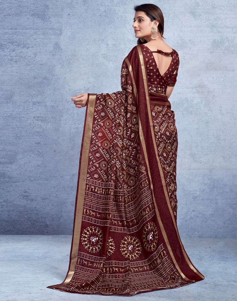 Maroon Silk Printed Saree