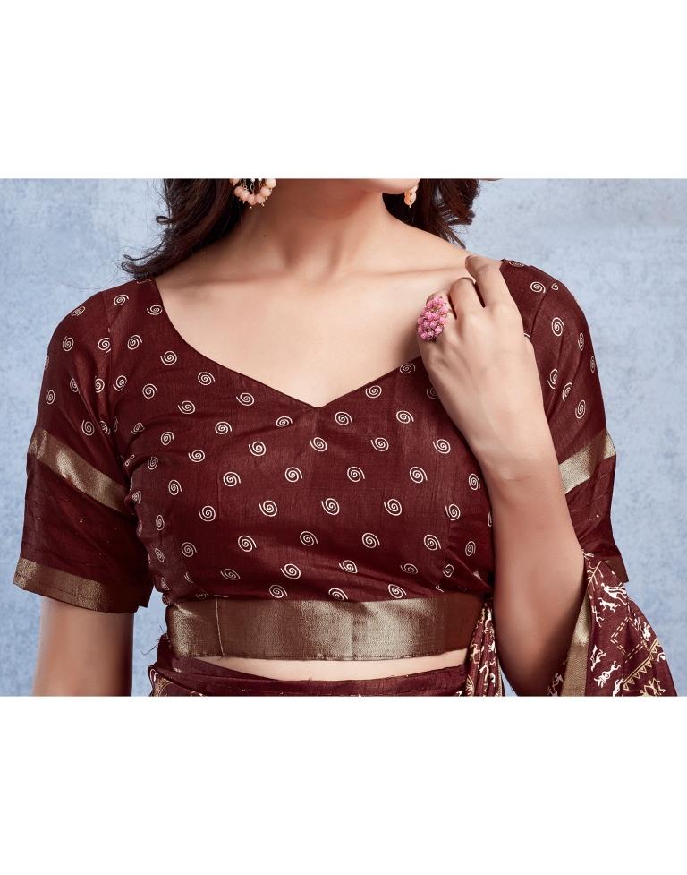 Maroon Silk Printed  Saree