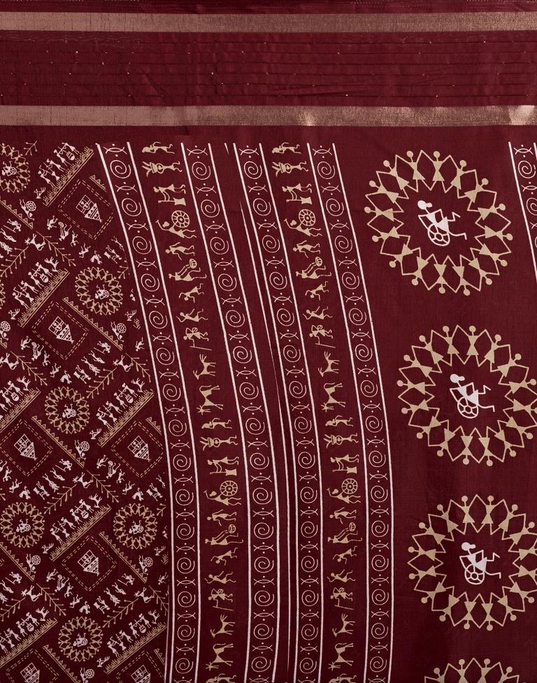 Maroon Silk Printed  Saree