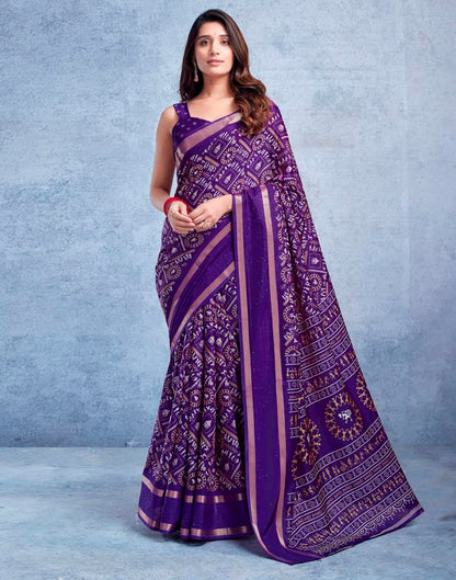 Violet Silk Printed  Saree