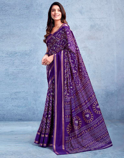 Violet Silk Printed  Saree