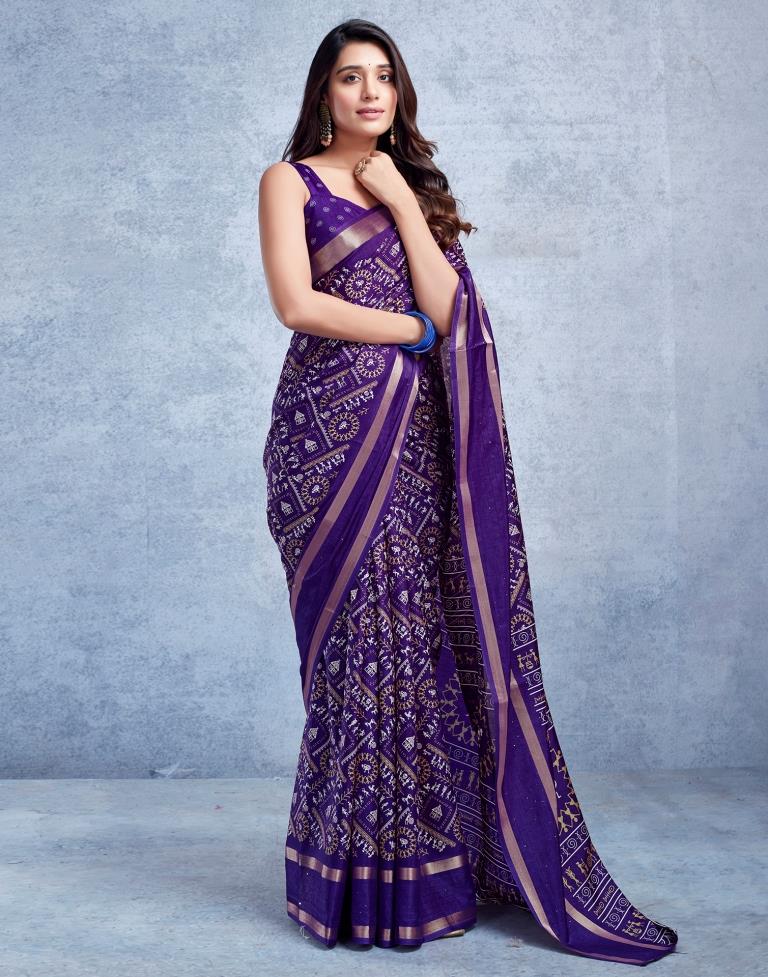 Violet Silk Printed  Saree