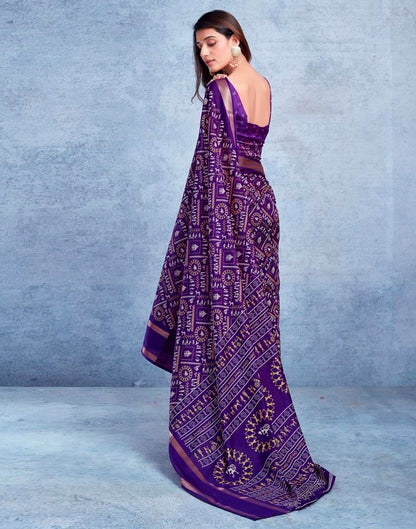 Violet Silk Printed  Saree