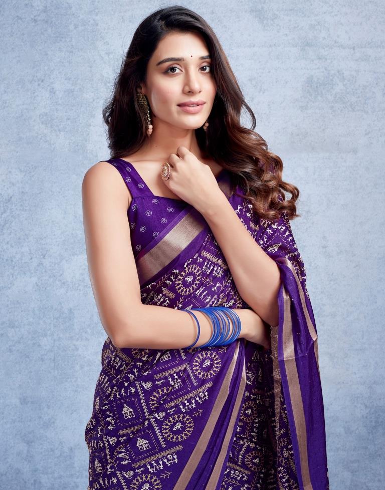 Violet Silk Printed  Saree