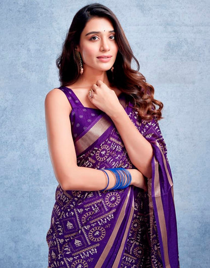 Violet Silk Printed  Saree