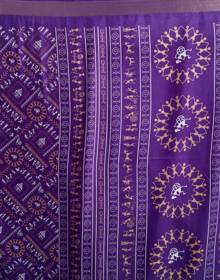 Violet Silk Printed  Saree