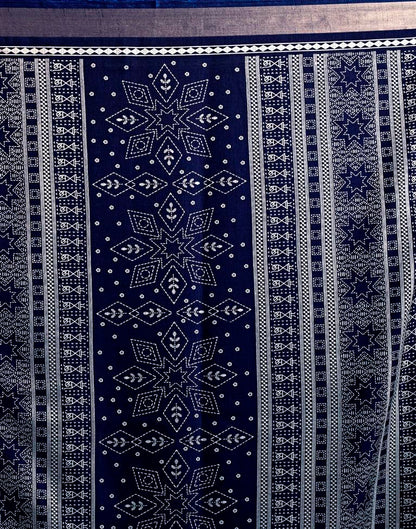 Dark Blue Silk Printed  Saree