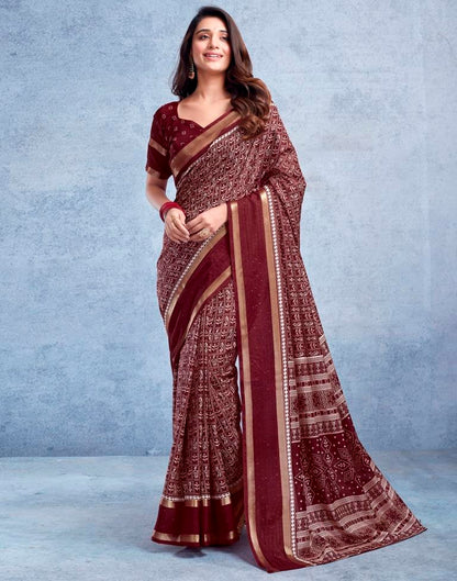 Maroon Silk Printed  Saree