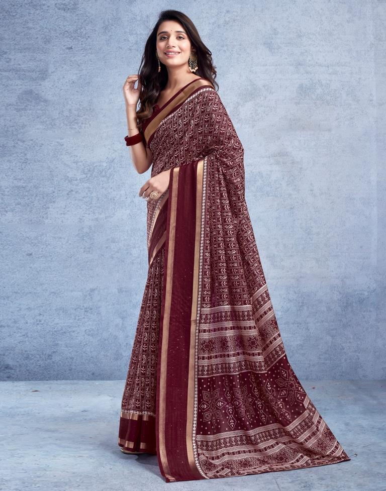 Maroon Silk Printed Saree