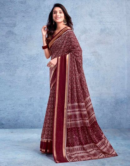 Maroon Silk Printed  Saree