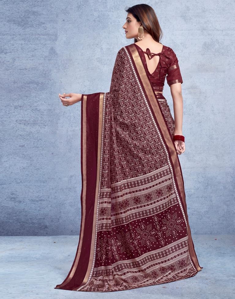 Maroon Silk Printed  Saree