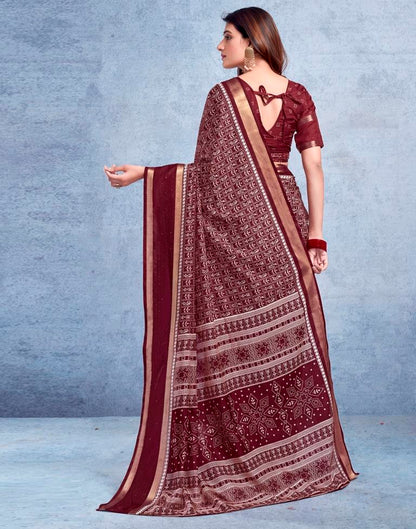 Maroon Silk Printed  Saree