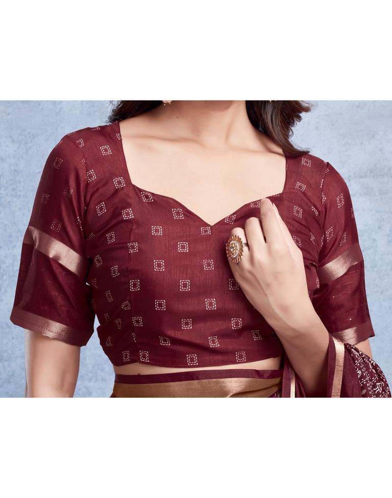 Maroon Silk Printed  Saree