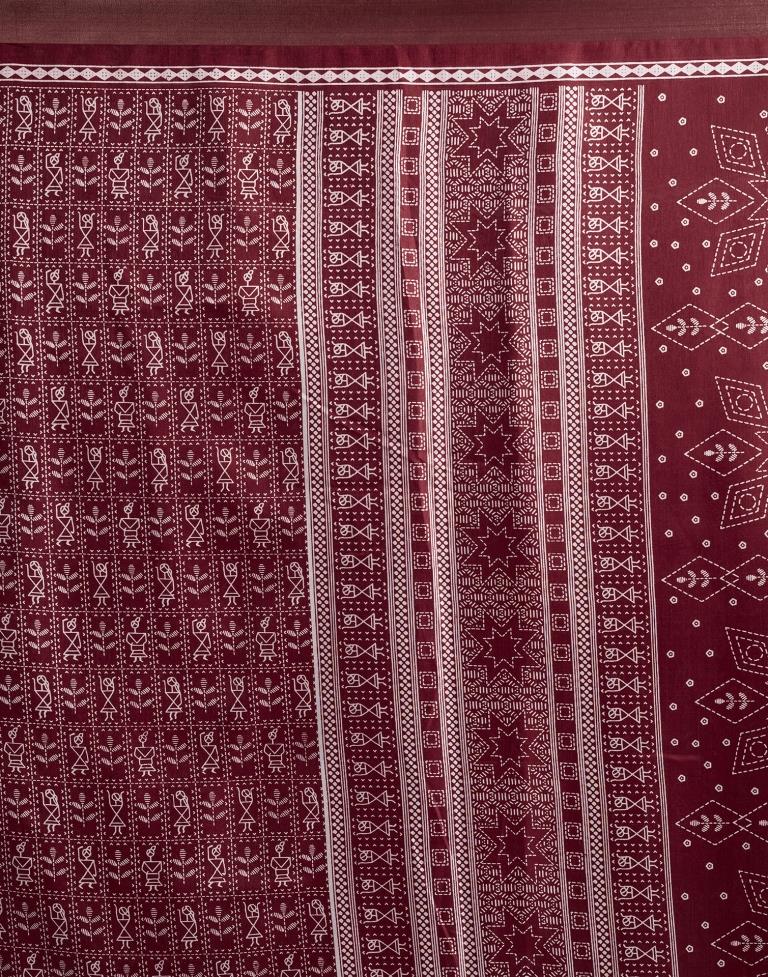 Maroon Silk Printed  Saree