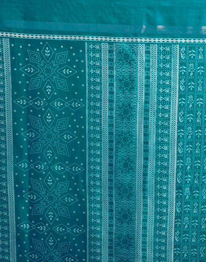 Teal Blue Silk Printed  Saree