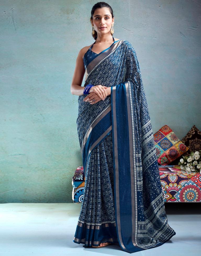 Blue Silk Printed  Saree