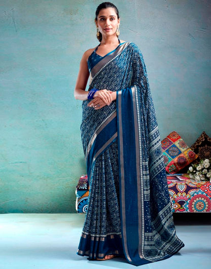 Blue Silk Printed  Saree