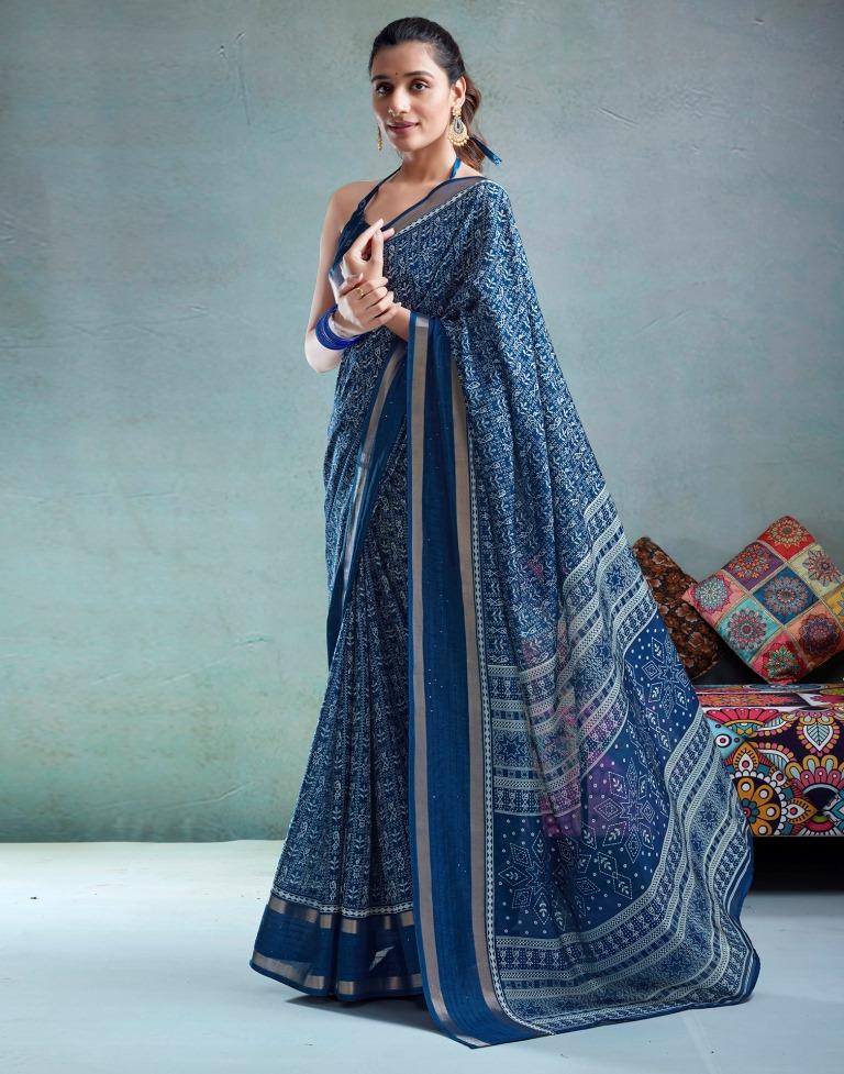 Blue Silk Printed  Saree