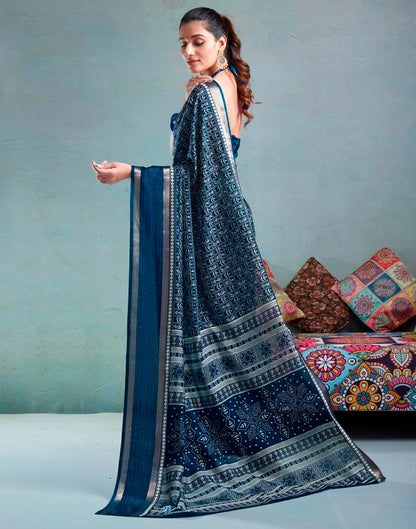 Blue Silk Printed  Saree