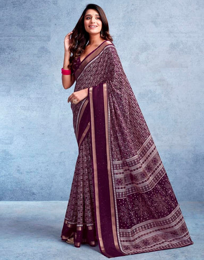 Wine Silk Printed  Saree