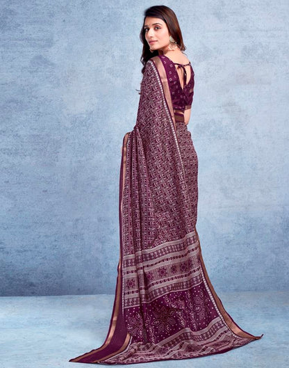 Wine Silk Printed  Saree