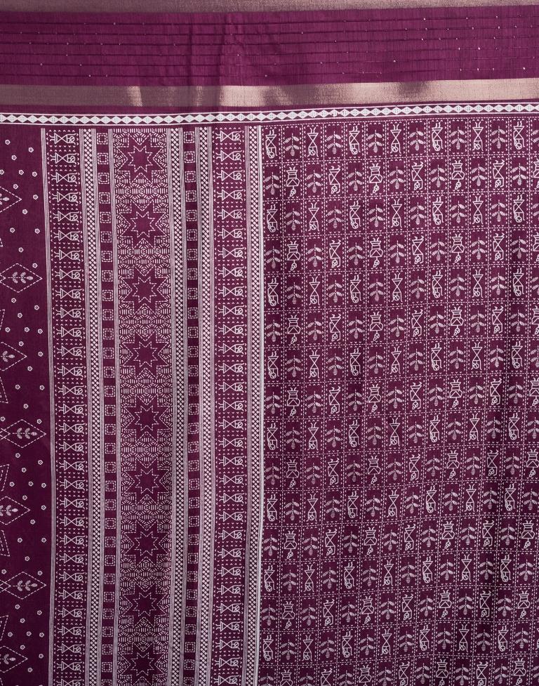 Wine Silk Printed  Saree