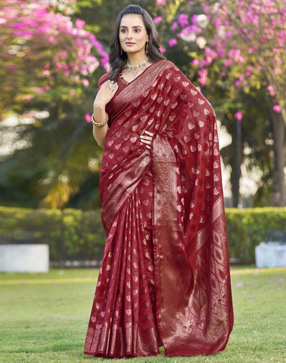 Red Organza Plain Saree