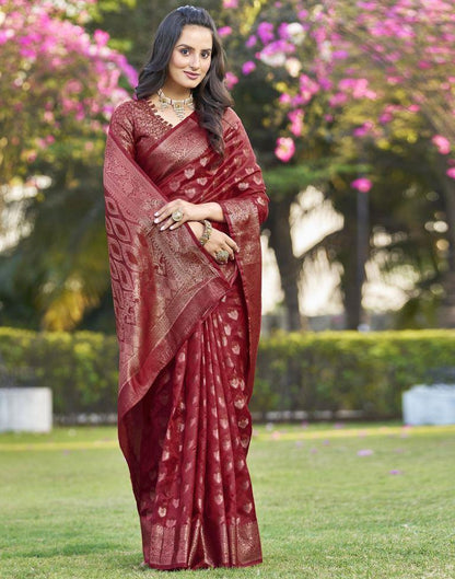 Red Organza Plain Saree