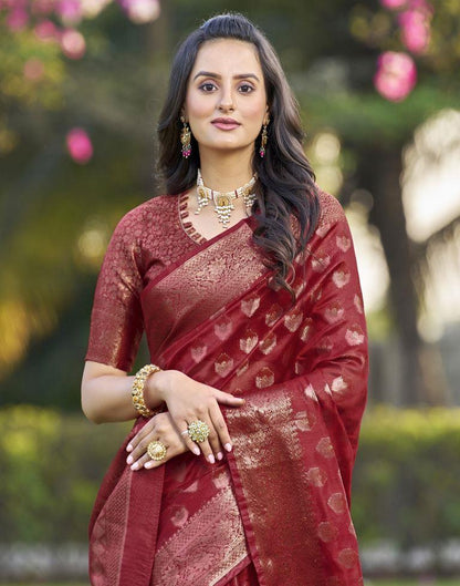 Red Organza Plain Saree